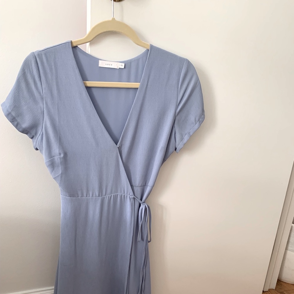 Sky Blue Flowy Wrap Dress